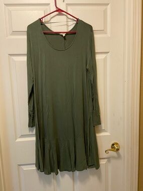 Terra & Sky Olive Green Long Sleeve Swing Dress